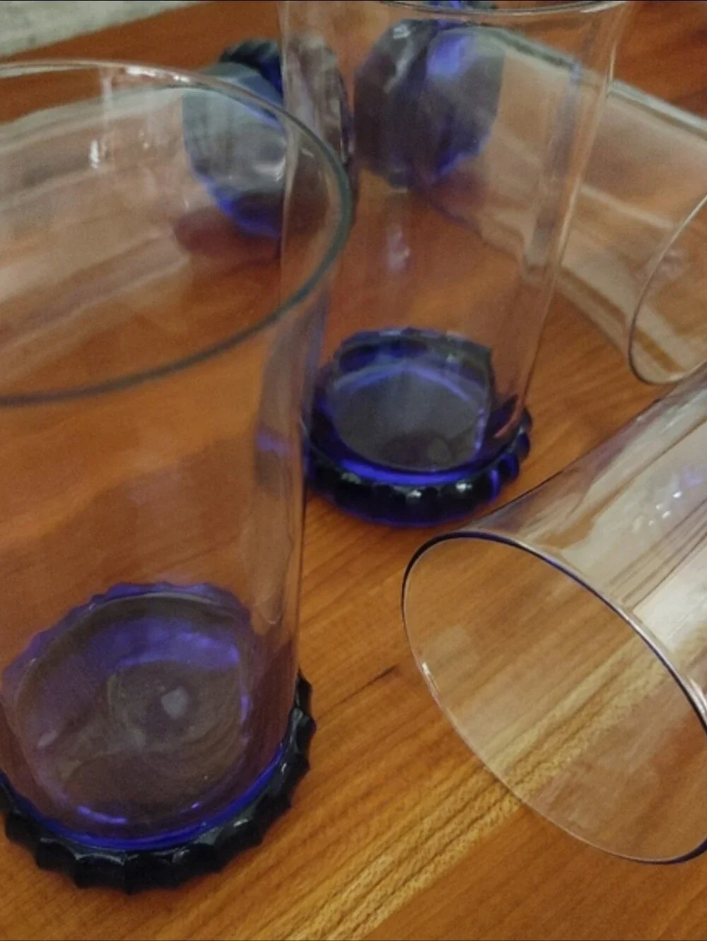 Vintage Cobalt Blue Base Clear Glass Tumbler - Set of 5